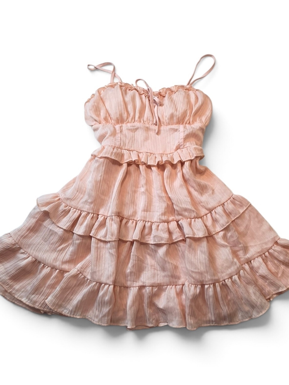 Coquette Pink Ruffle Mini Dress Wild Fable XXS Babydoll Tiered Ruched Romantic - Picture 3 of 5